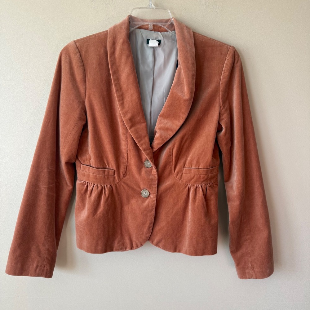 J.Crew Womens Blazer 8 Orange Hue Shawl Collar Peplum Velvet Dark Academia Fall